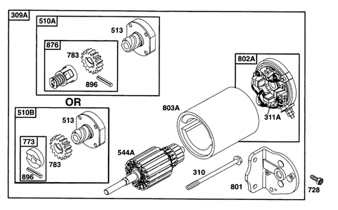 Electric Starter 2 Diagram and Parts List for 221432-0143-XX  Briggs and Stratton Engine